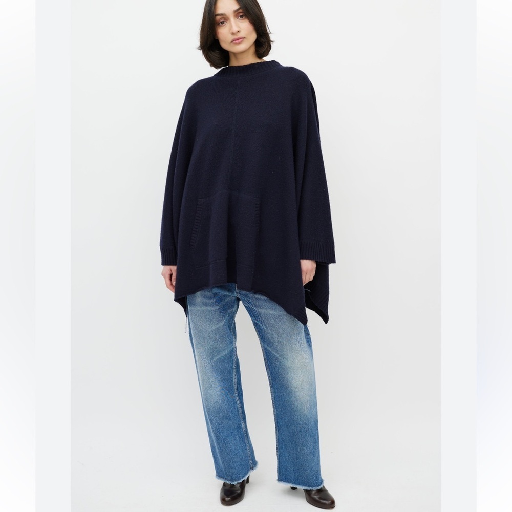 Chloe Navy Cashmere Poncho Size XS/S